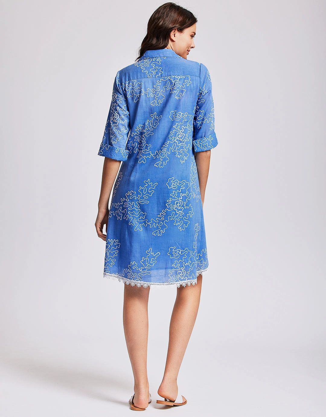 Romina 3/4 Sleeve Shirt Dress - Capri Blue