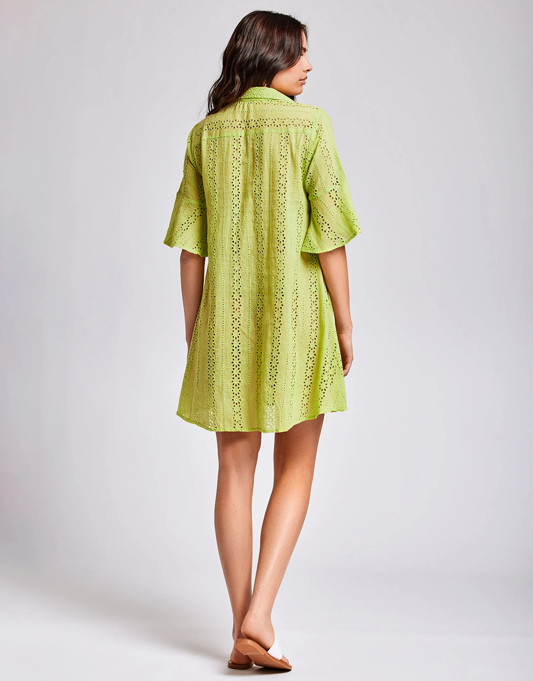 Romina 3/4 Sleeve Shirt Dress - Lime