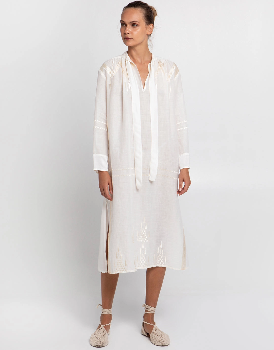 Roots Midi Shirt Dress - Natural and Champagne