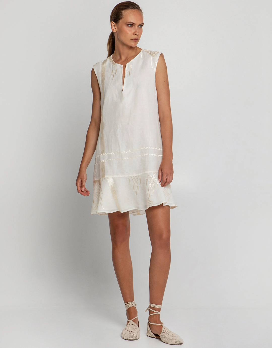 Roots Mini Dress - Natural and Champagne