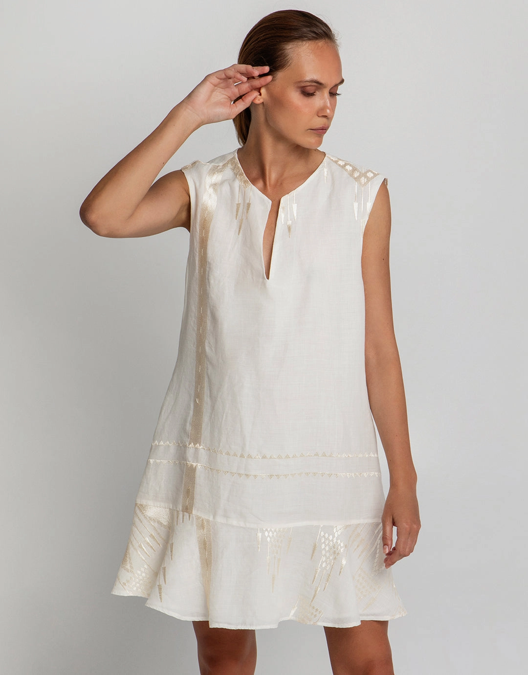 Roots Mini Dress - Natural and Champagne