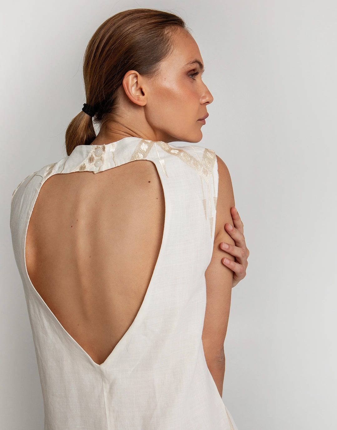 Roots Mini Dress - Natural and Champagne