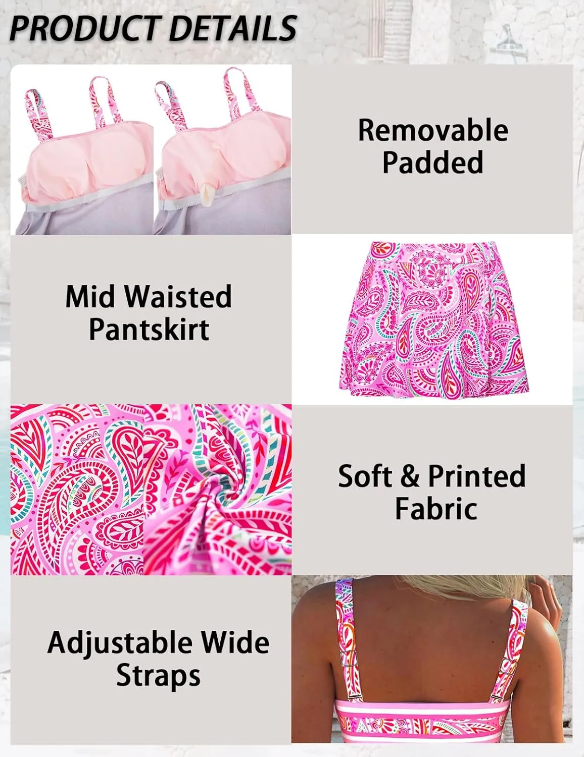 ROSEWE Womens Tummy Control Tankini Bathing Suits, Two Piece Ruched Swimsuits, Floral Print Swimdress with Skirt