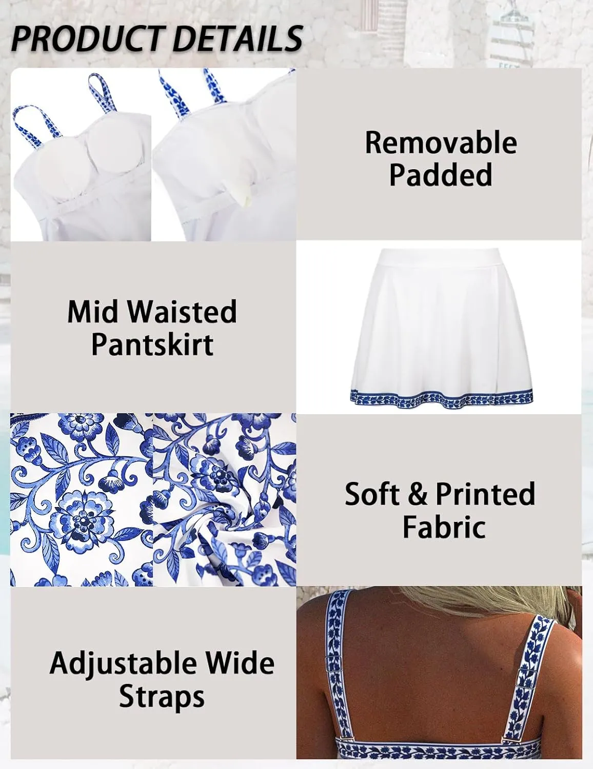 ROSEWE Womens Tummy Control Tankini Bathing Suits, Two Piece Ruched Swimsuits, Floral Print Swimdress with Skirt