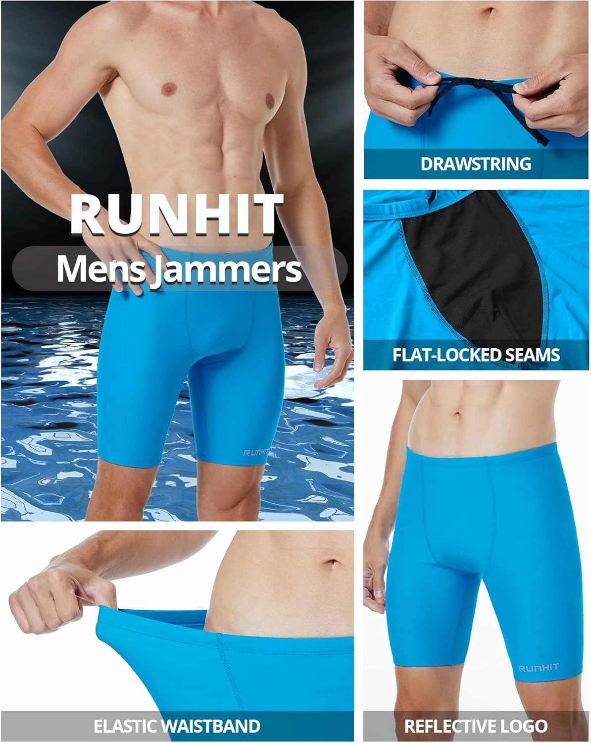 Runhit Men's Swim Jammers Competitive Swim Racing Team Swimsuit Quick Dry Athletic Swimming Shorts UPF 50 