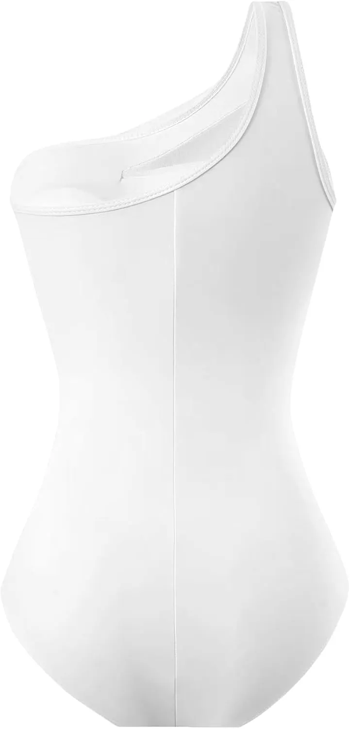 Runtlly Women's One Piece Swimsuits One Shoulder Plus Size Swimwear Bathing Suit with See Through Mesh Style