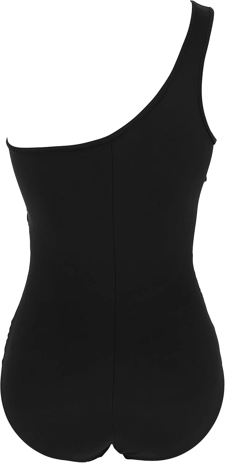 Runtlly Women's One Piece Swimsuits One Shoulder Plus Size Swimwear Bathing Suit with See Through Mesh Style