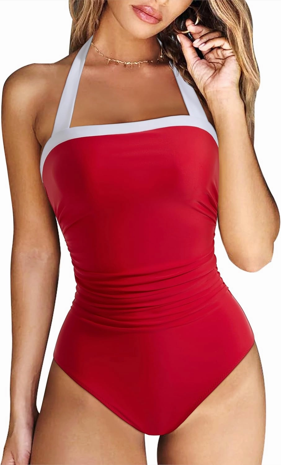 RXRXCOCO Women Retro One Piece Swimsuit Tummy Control Halter Vintage Bathing Suit