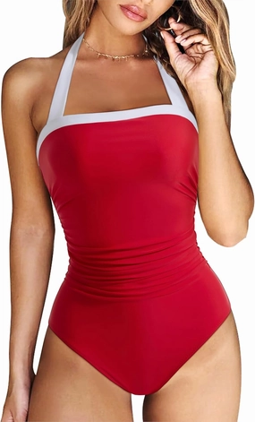 RXRXCOCO Women Retro One Piece Swimsuit Tummy Control Halter Vintage Bathing Suit