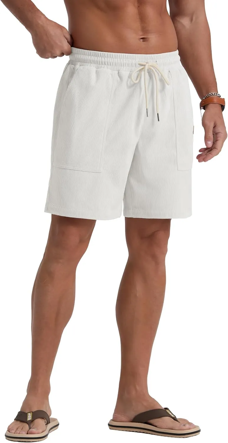Sailwind Men's Casual Corduroy Shorts Lightweight Elastic Waist Drawstring Summer Beach Shorts
