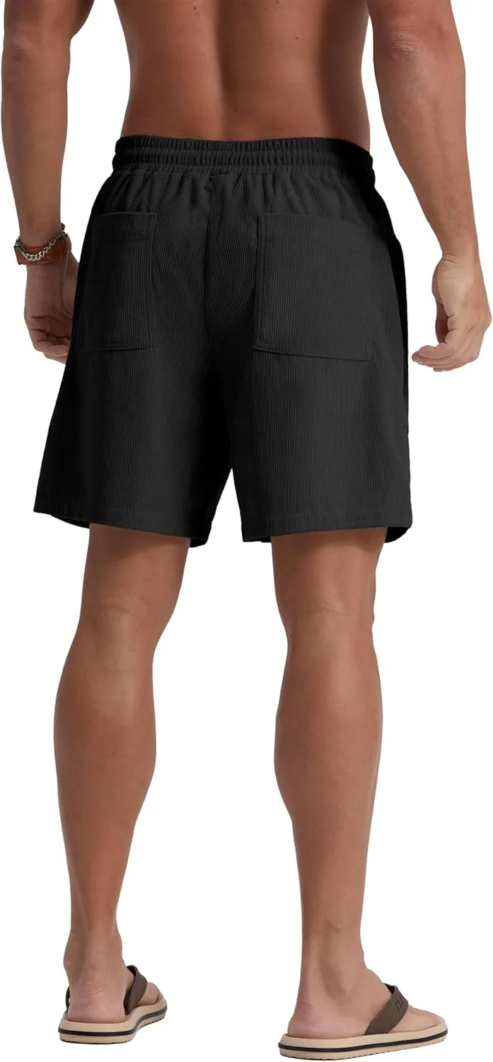 Sailwind Men's Casual Corduroy Shorts Lightweight Elastic Waist Drawstring Summer Beach Shorts