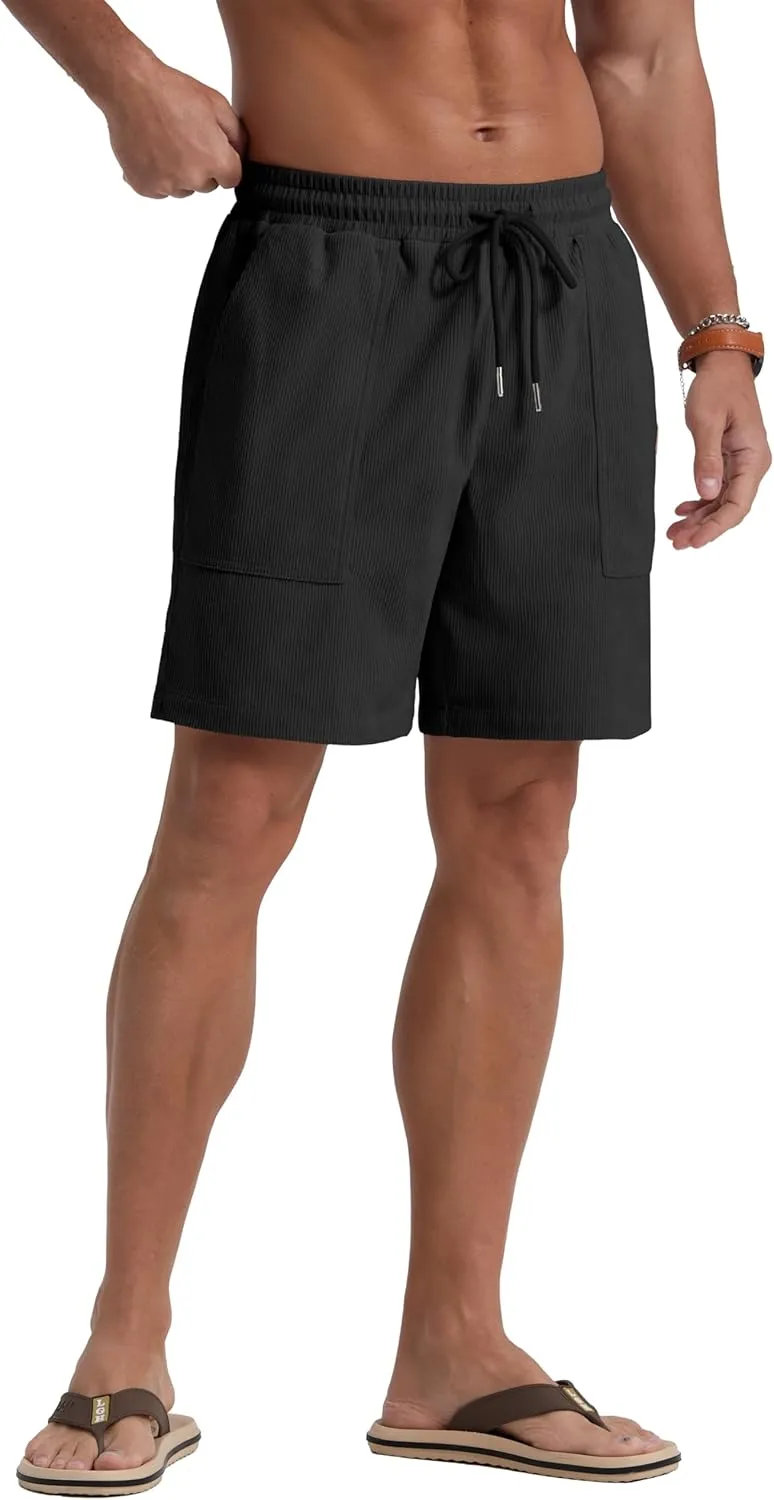 Sailwind Men's Casual Corduroy Shorts Lightweight Elastic Waist Drawstring Summer Beach Shorts