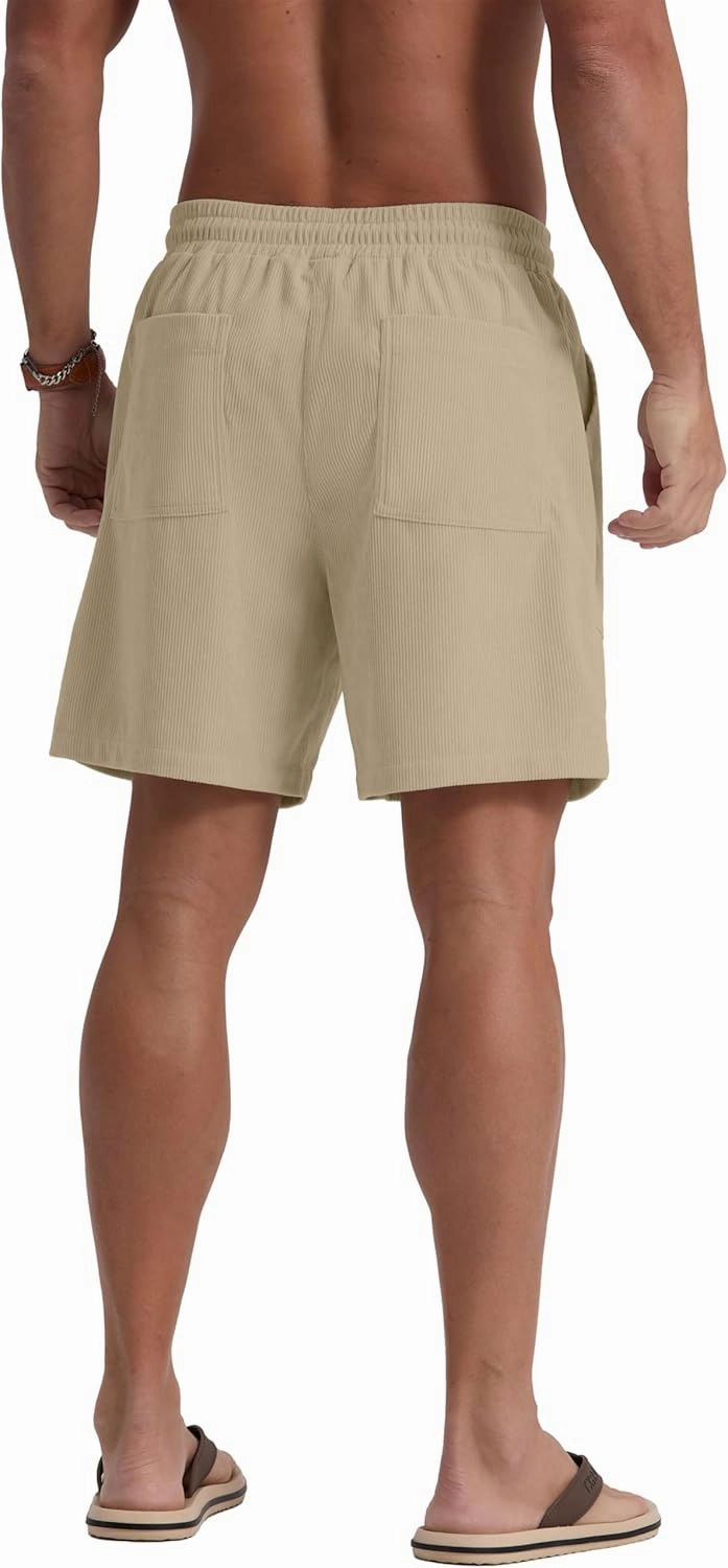 Sailwind Men's Casual Corduroy Shorts Lightweight Elastic Waist Drawstring Summer Beach Shorts