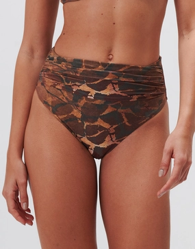 Savanna Ruched High Waist Bikini Pant - Warm Earth