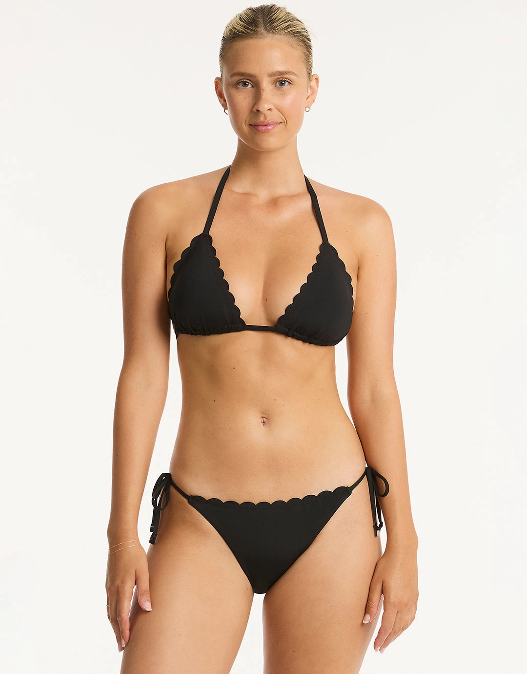 Scallop Tie Side Bikini Pant - Black