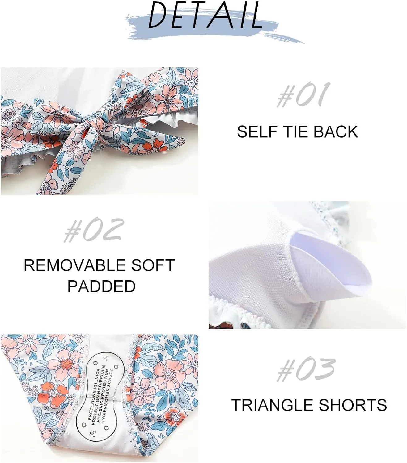 SEAFORM Bikini Set for Women Two Piece Bathing Suits Bandeau Top Mid Waisted Bottom Floral Bathing Suits with Removable Pads