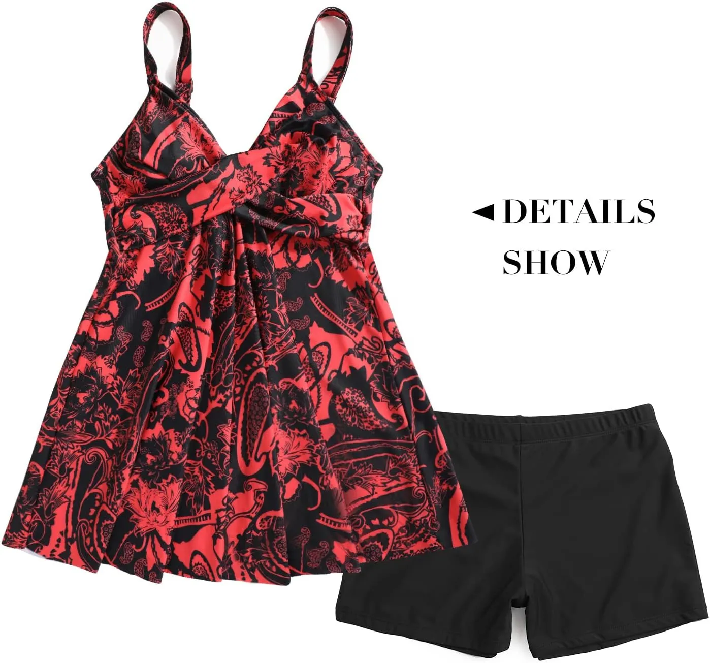 SEAFORM Women's Tankini Bathing Suits Two-Piece Tummy Control Swim Dress High Waist Printing Padded Swimsuits with Boyshorts