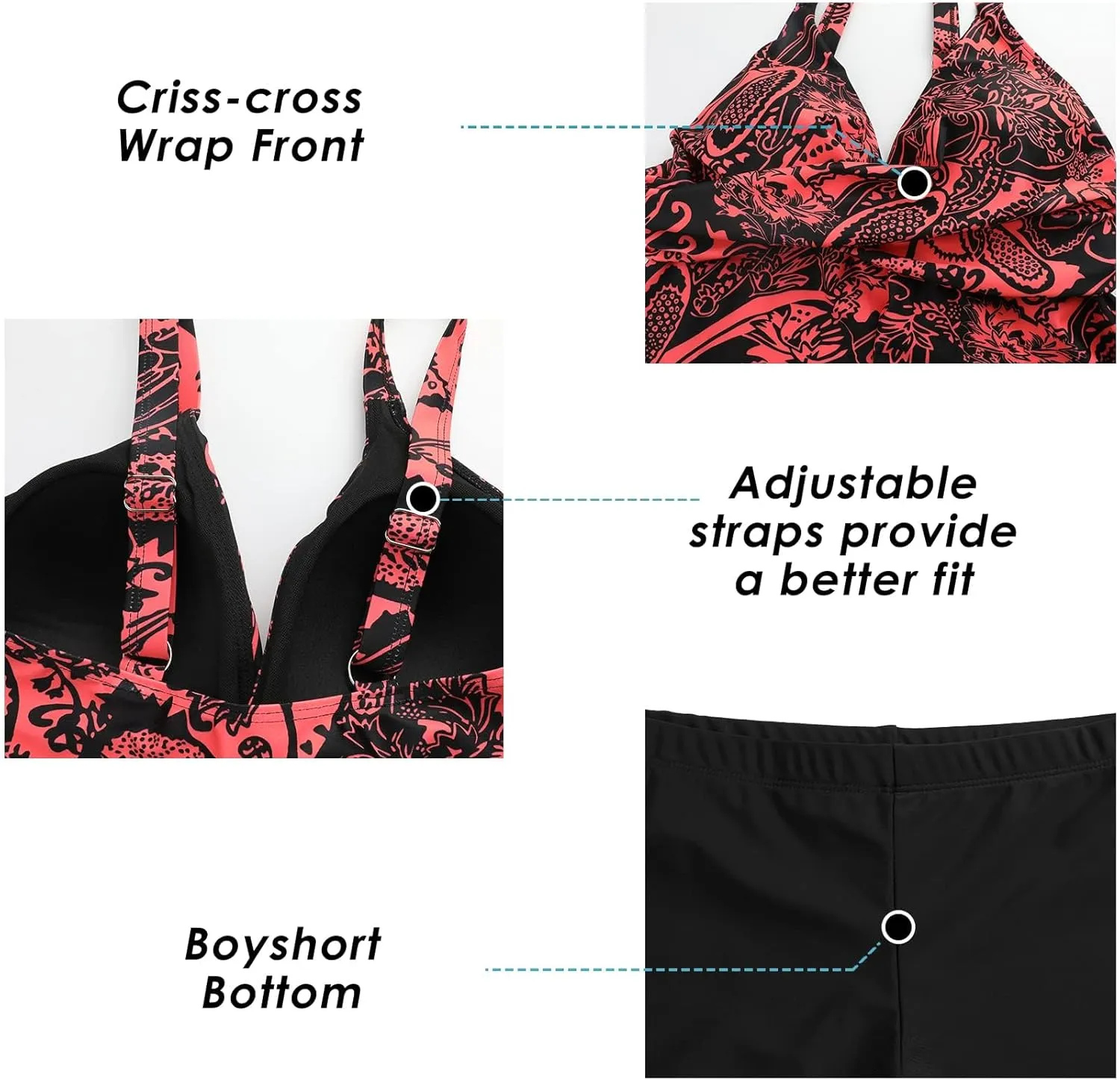 SEAFORM Women's Tankini Bathing Suits Two-Piece Tummy Control Swim Dress High Waist Printing Padded Swimsuits with Boyshorts