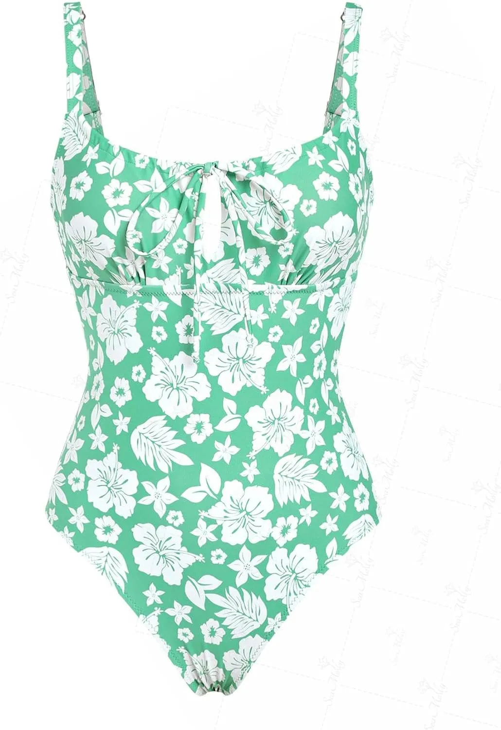 seamoly Blue Gingham Tie Around Criss Cross Backless Plunging Neck One-Piece Swimsuit