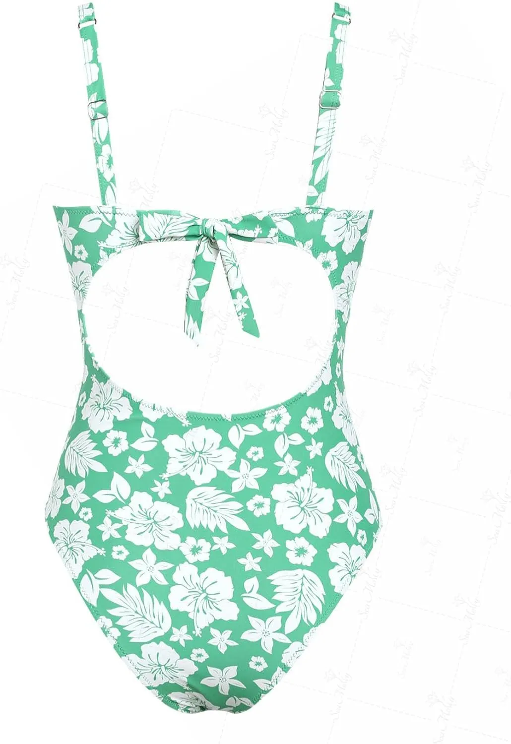 seamoly Blue Gingham Tie Around Criss Cross Backless Plunging Neck One-Piece Swimsuit