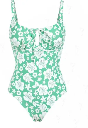 seamoly Blue Gingham Tie Around Criss Cross Backless Plunging Neck One-Piece Swimsuit