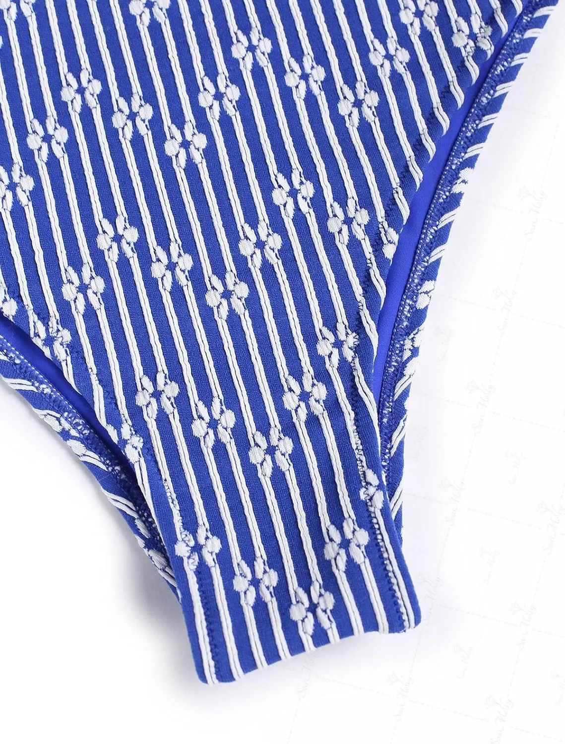 seamoly Blue Gingham Tie Around Criss Cross Backless Plunging Neck One-Piece Swimsuit