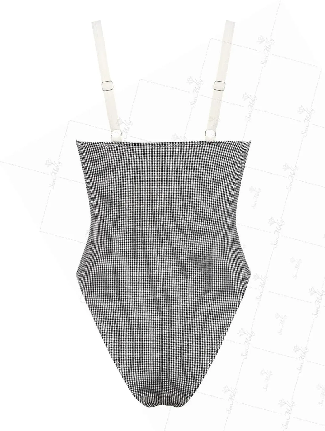 seamoly Blue Gingham Tie Around Criss Cross Backless Plunging Neck One-Piece Swimsuit