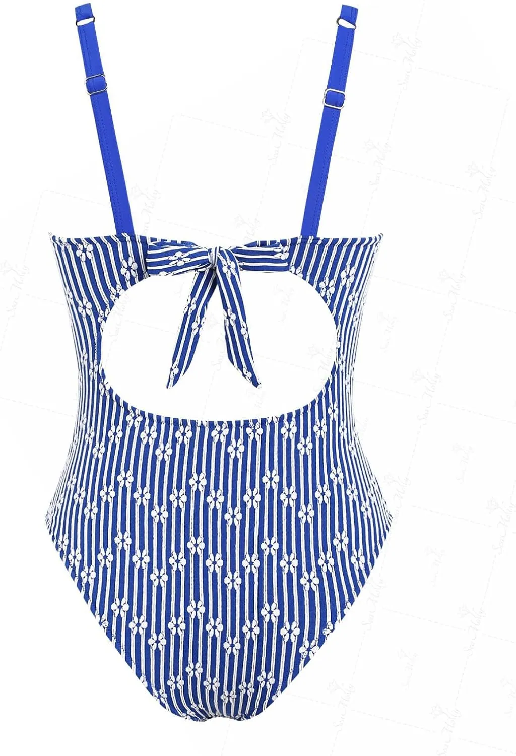 seamoly Blue Gingham Tie Around Criss Cross Backless Plunging Neck One-Piece Swimsuit