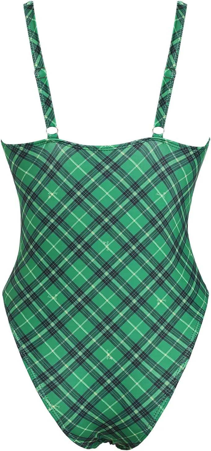 seamoly Blue Gingham Tie Around Criss Cross Backless Plunging Neck One-Piece Swimsuit