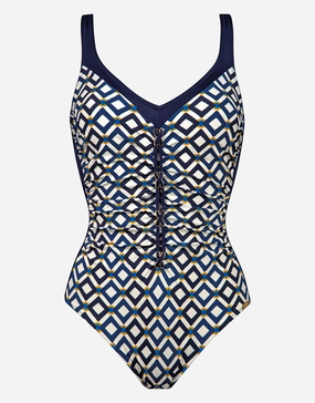 Seaside Dining Moulded Swimsuit - Navy Cream