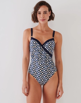 Seaside Dining Moulded Underwired Swimsuit - Navy Cream