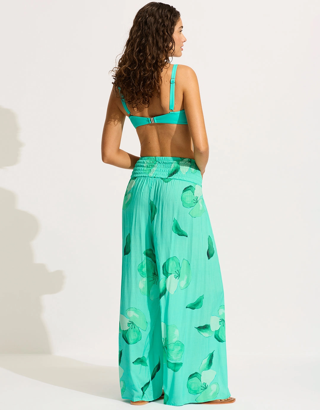 Secret Garden Shirred Wrap Beach Trouser - Jade