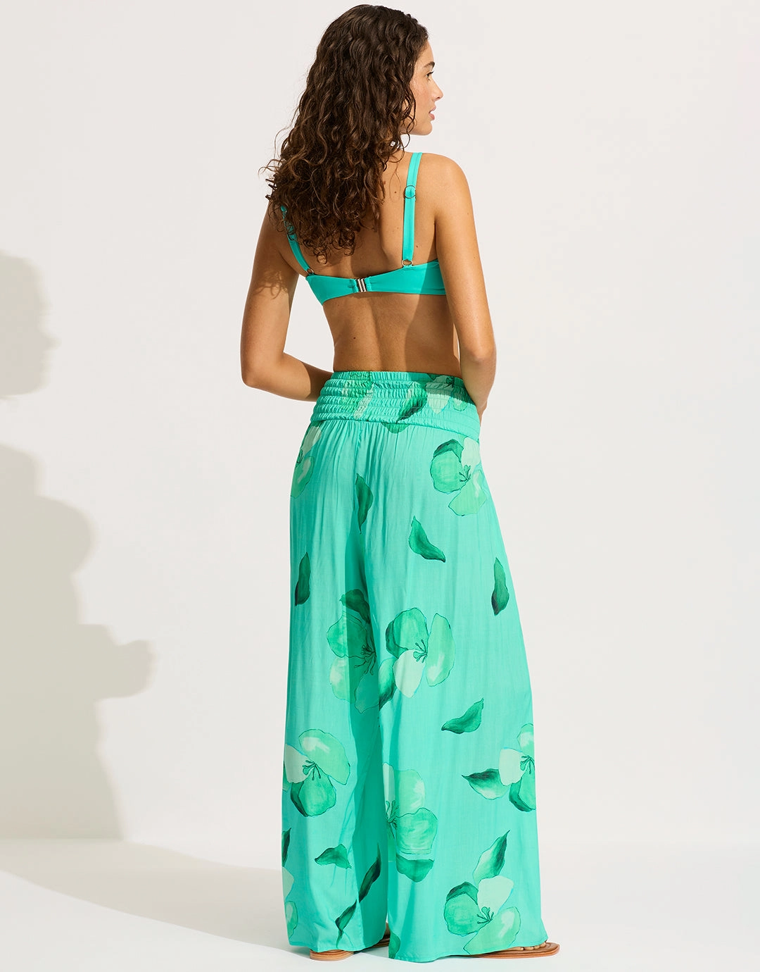 Secret Garden Shirred Wrap Beach Trouser - Jade