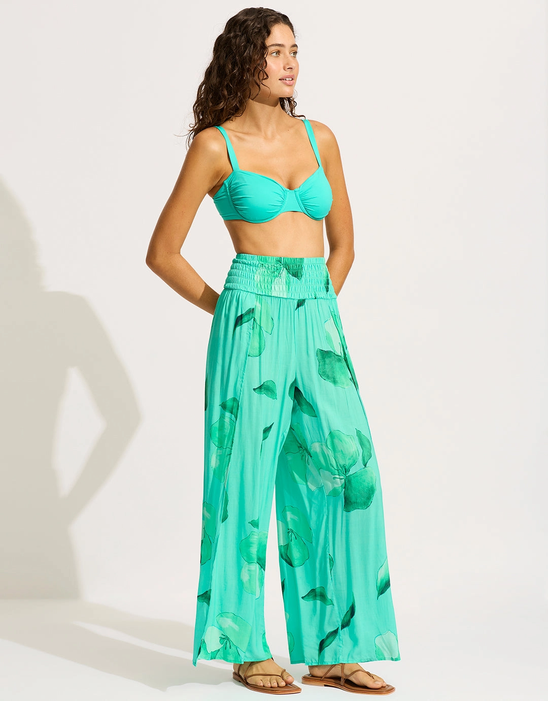 Secret Garden Shirred Wrap Beach Trouser - Jade