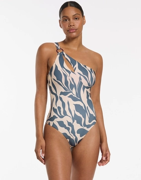 Sereno One Shoulder Ring Swimsuit - Steel Blue