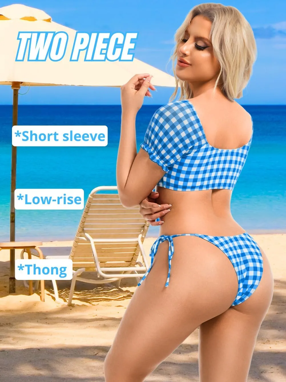 Sexy Gingham Bikini,High Cut Low Rise Tie Swimsuit Women,2 Piece Retro Checkered Bathing Suit Beach Pool Party