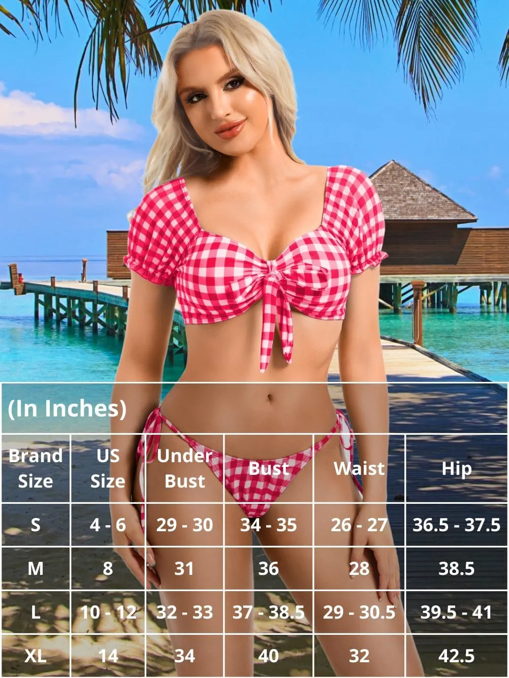 Sexy Gingham Bikini,High Cut Low Rise Tie Swimsuit Women,2 Piece Retro Checkered Bathing Suit Beach Pool Party