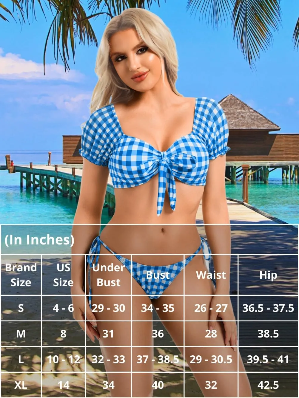 Sexy Gingham Bikini,High Cut Low Rise Tie Swimsuit Women,2 Piece Retro Checkered Bathing Suit Beach Pool Party
