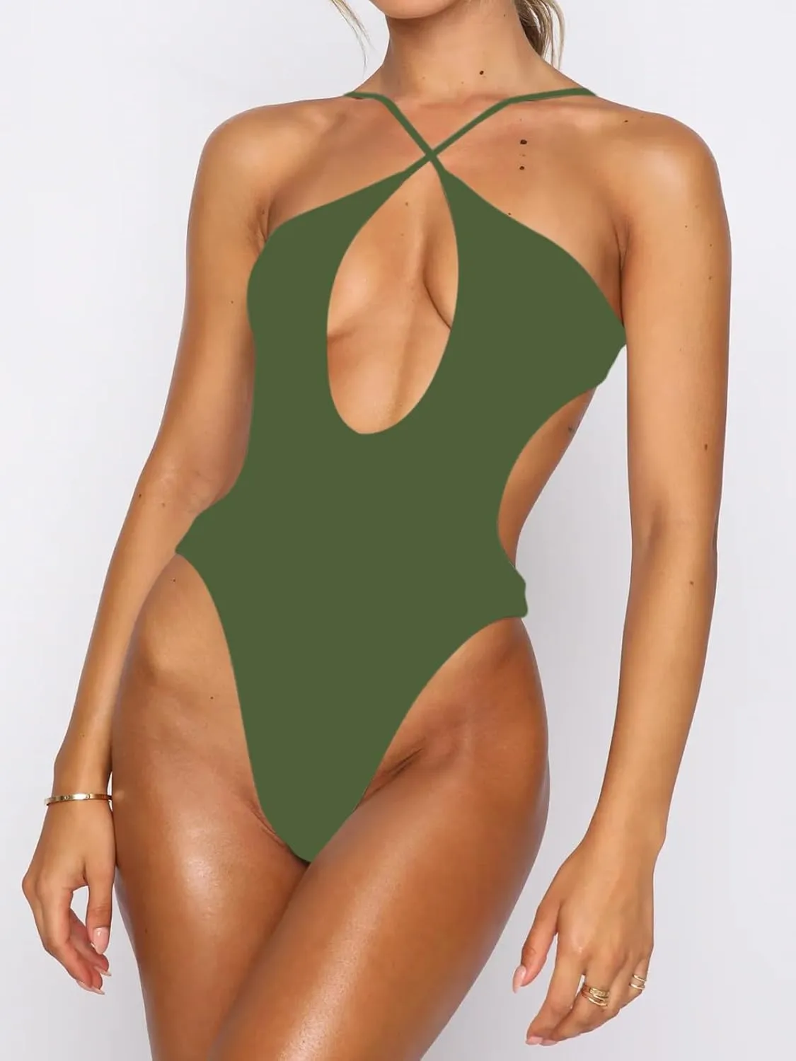 Sexy One Piece Swimsuit for Women Criss Cross Halter Neck Swimwear Cut Out Bathing Suit Thong 1 Piece Swimsuit