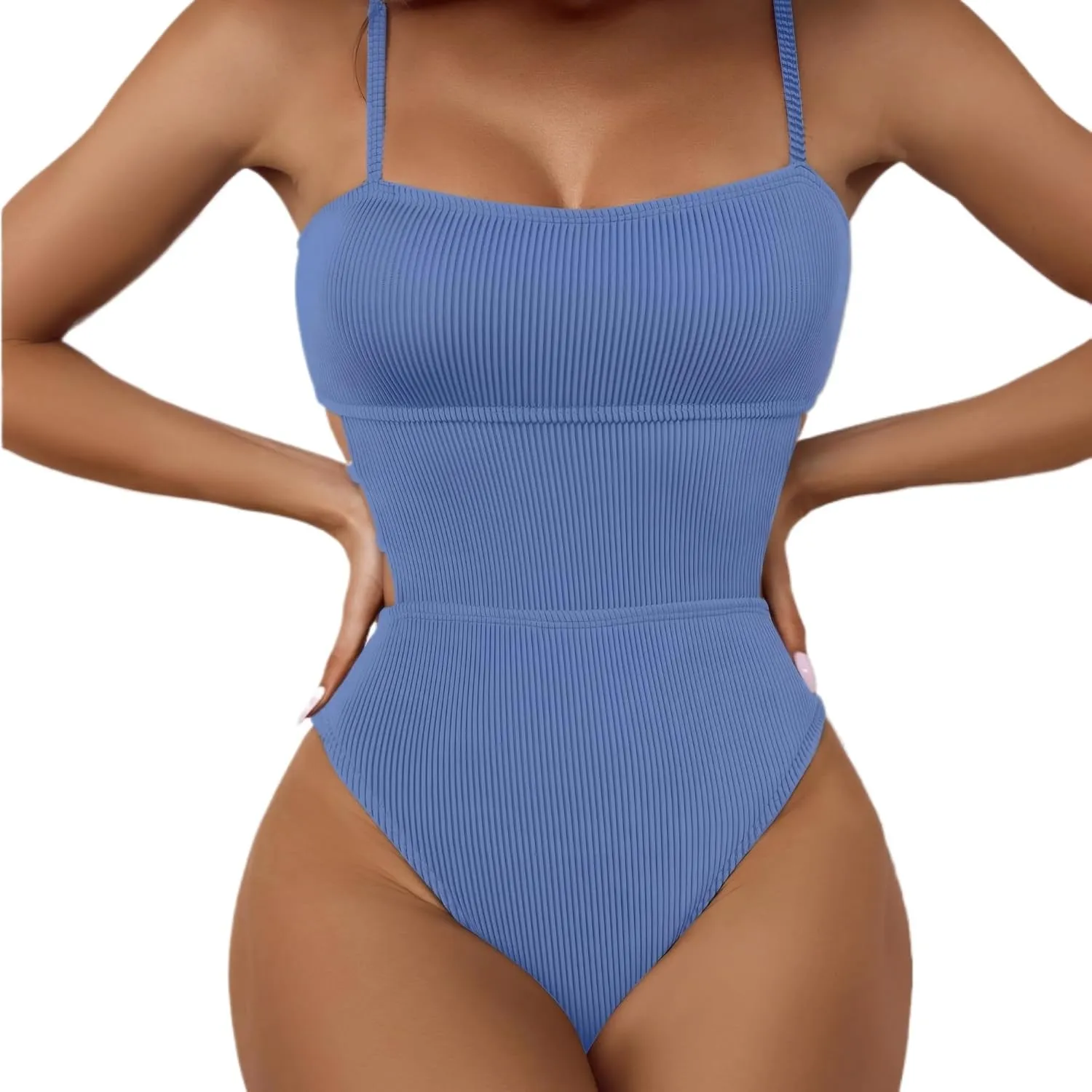 Sexy One Piece Swimsuit for Women Slimming Ribbed Bathing Suit Retro Swimsuit