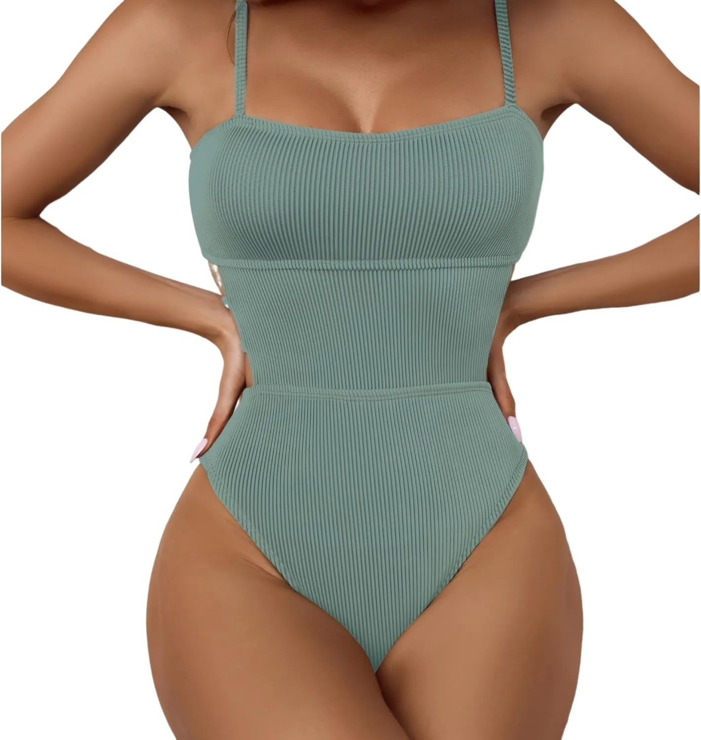 Sexy One Piece Swimsuit for Women Slimming Ribbed Bathing Suit Retro Swimsuit