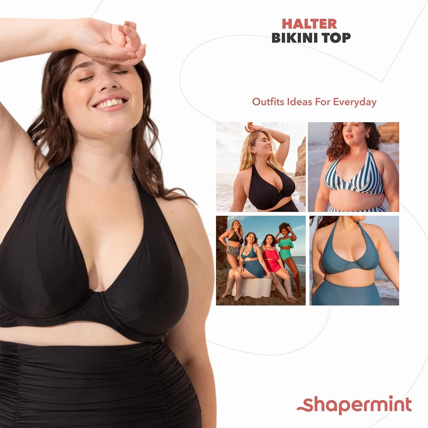 SHAPERMINT Women's Halter Bikini Top - Swim Tops for Women, Swimwear from Small to Plus Size