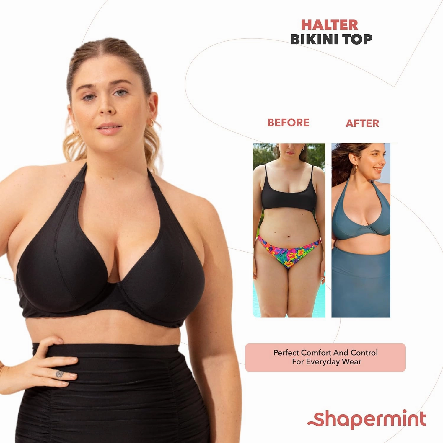 SHAPERMINT Women's Halter Bikini Top - Swim Tops for Women, Swimwear from Small to Plus Size