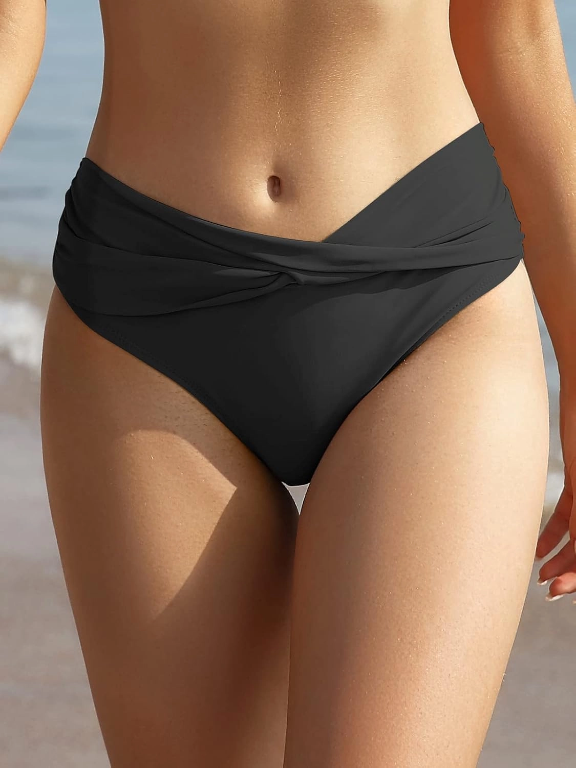 SHEKINI Women's Bikini Bottom Twist Front Cheeky Swimsuit Ruched Bathing Suit Bottoms