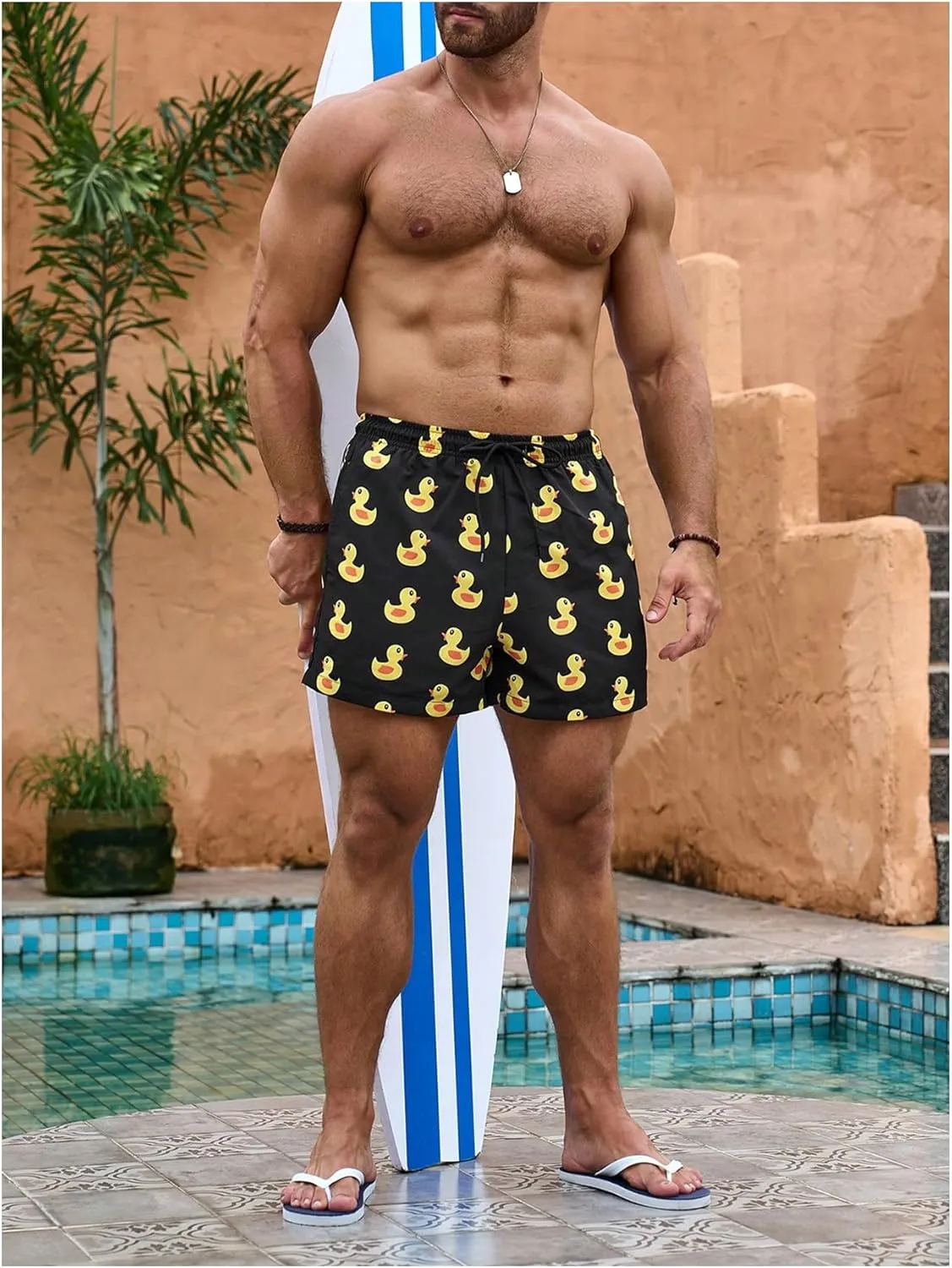 SHENHE Men's Swimming Trunks with Compression Lined Quick Dry Funny Swim Trunks Beach Shorts