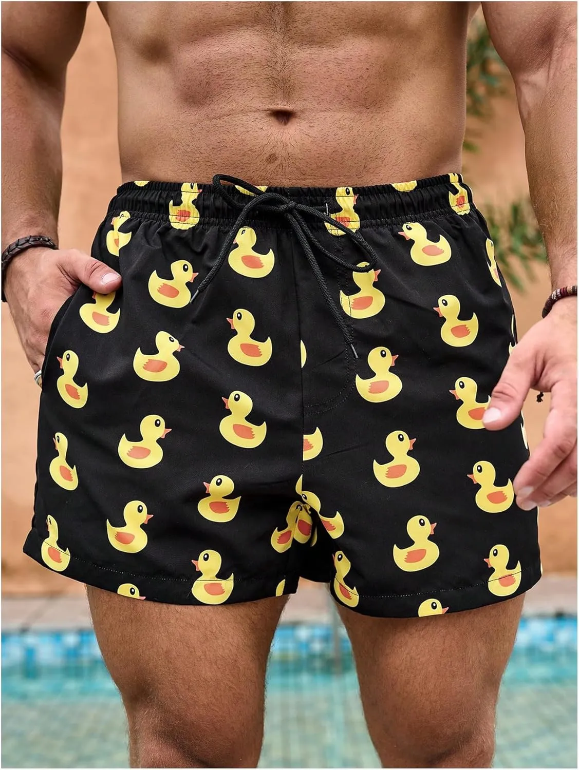 SHENHE Men's Swimming Trunks with Compression Lined Quick Dry Funny Swim Trunks Beach Shorts