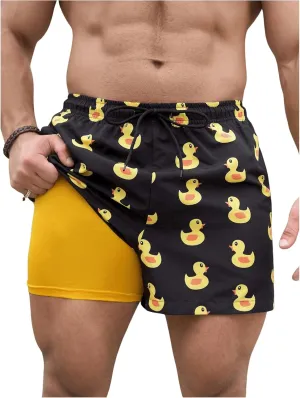 SHENHE Men's Swimming Trunks with Compression Lined Quick Dry Funny Swim Trunks Beach Shorts