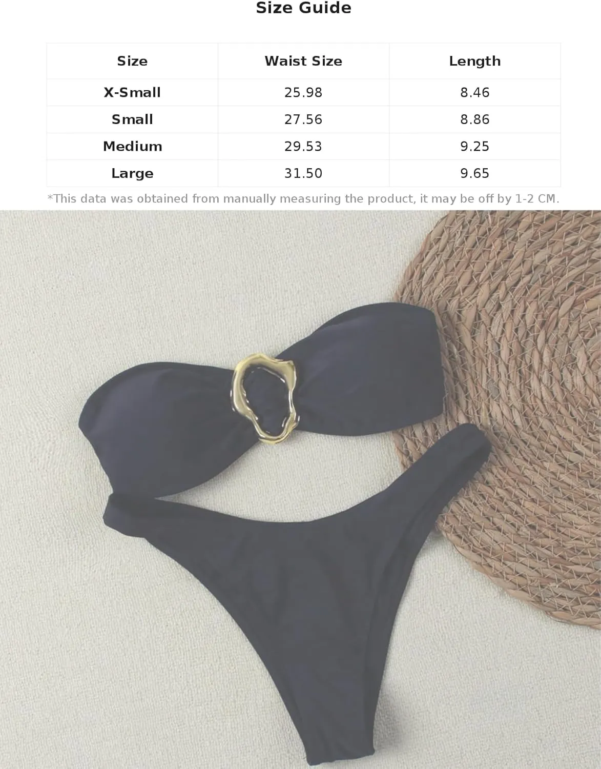 SHENHE Women's 2 Piece Strapless Swimsuits High Cut Metal Ring Tube Top Bandeau Bikini Set