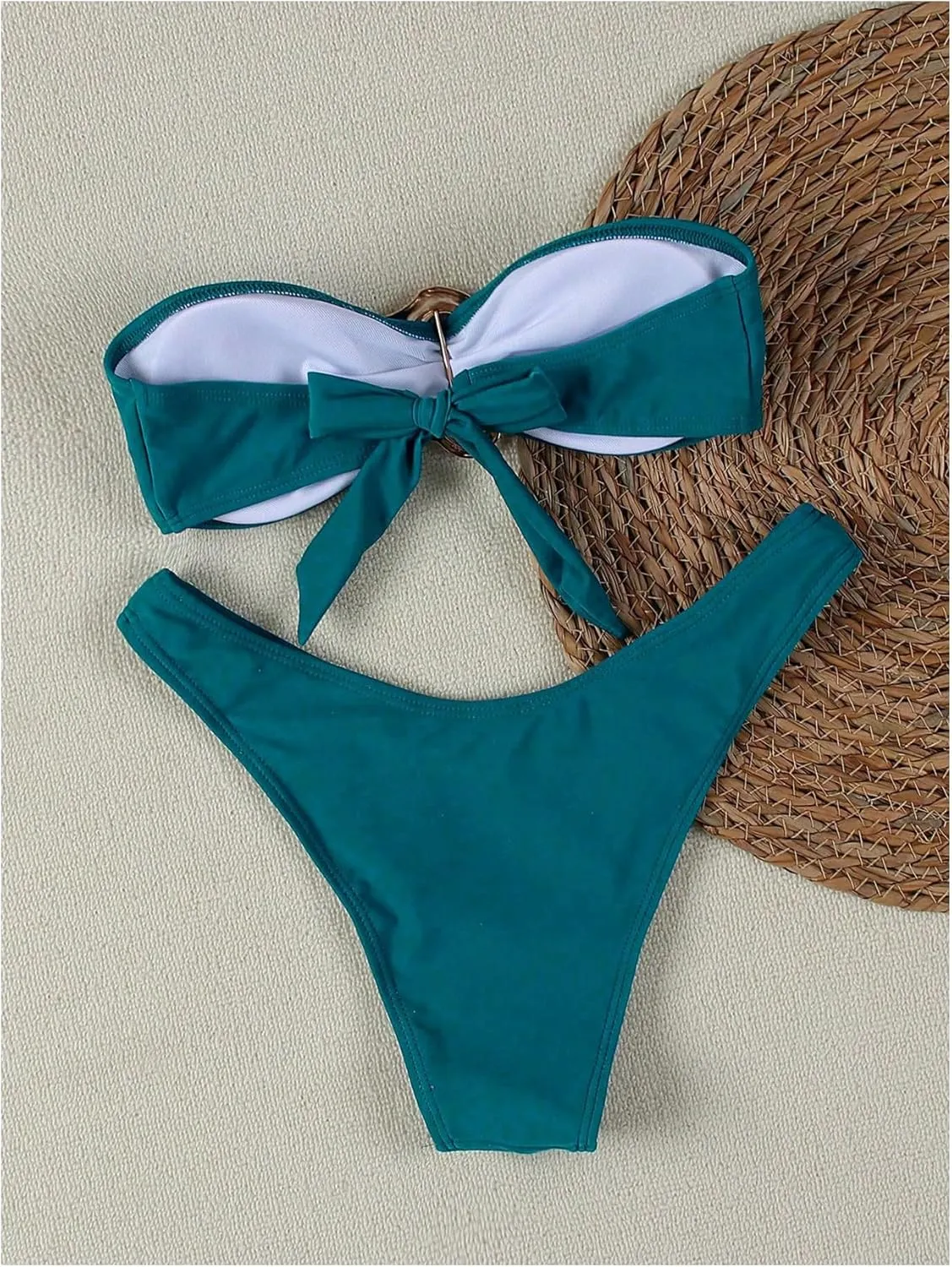 SHENHE Women's 2 Piece Strapless Swimsuits High Cut Metal Ring Tube Top Bandeau Bikini Set