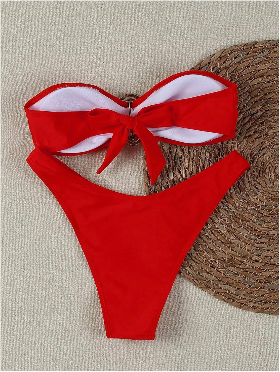 SHENHE Women's 2 Piece Strapless Swimsuits High Cut Metal Ring Tube Top Bandeau Bikini Set